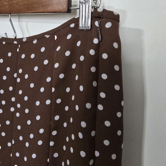 Vintage Polkadot White and Brown Midi A-Line Skirt - Picture 4 of 6